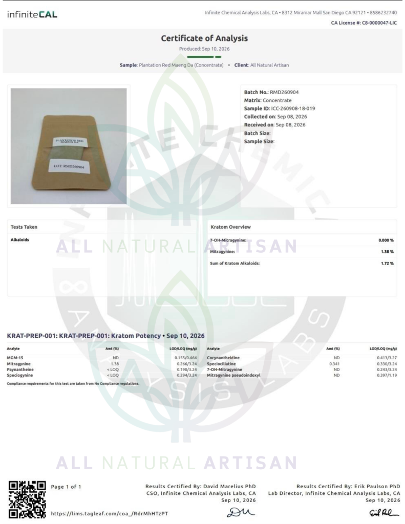 Red-Kratom-Powder COA watermarked