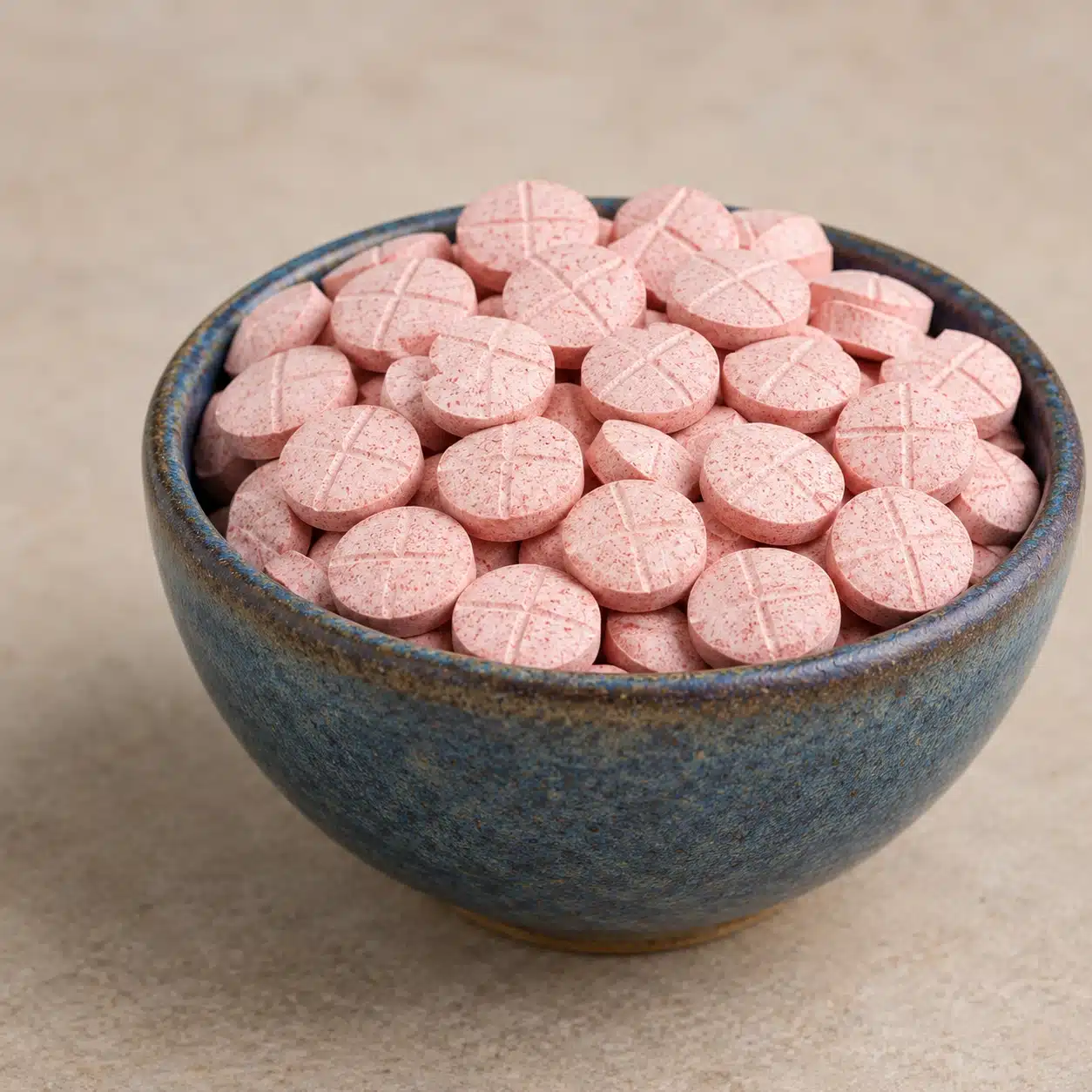 strawberry-shake-tablets in bowl